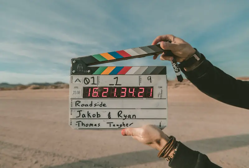 Film production set with camera and creative team